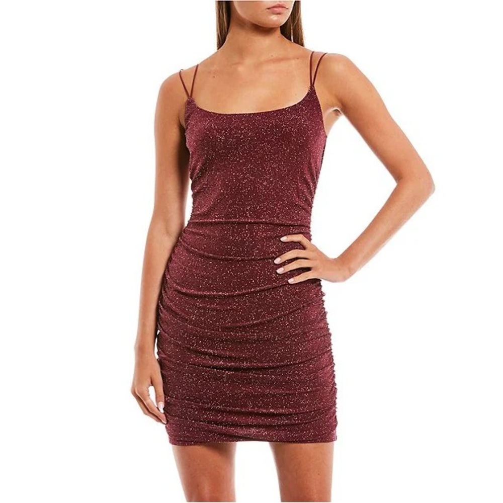 Forever 21 knit burgundy sparkly spaghetti strap bodycon dress